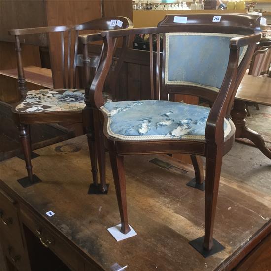 Edwardian mahogany inlaid chair & another